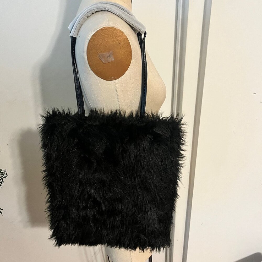 NWOT VASIC Black Faux Fur and Leather Tote